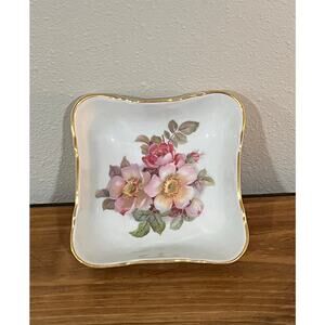 E&R Golden Crown Bavaria Wild Rose Trinket Dish 1940s Arzberg Germany Gold Trim